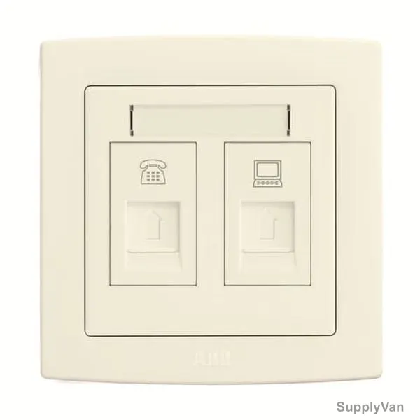 ABB Telephone Socket, AC323-82, Concept BS, 2 Gang, CAT 5e 8P UTP, RJ11/RJ45, Ivory White
