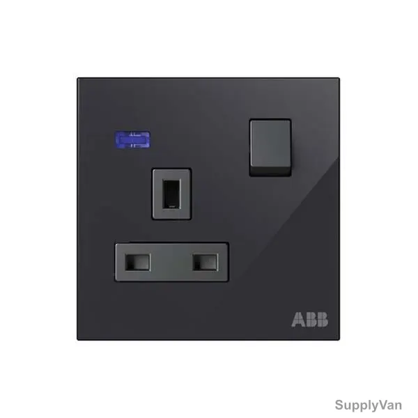 ABB Double Pole Switched Socket With LED, AM23886-BG, Millenium, 1 Gang, 13A, Black Glass — image 1