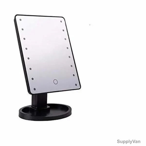 Pedestal Makeup Mirror, Rectangular, 16 LED, Black