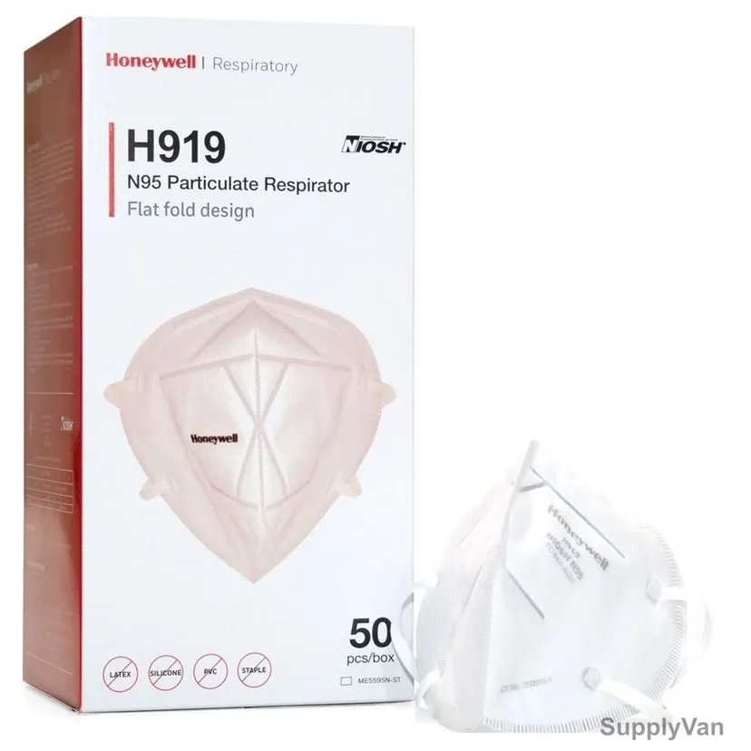 Honeywell N95 Particulate Respirator, H919, Flat Fold Type, White, 50 Pcs/Pack