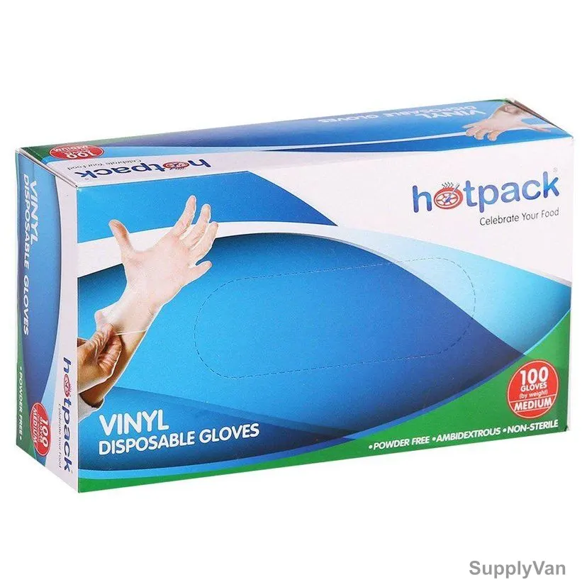 Hotpack Powder Free Vinyl Gloves, VGMPF, Medium, White, 100 Pcs/Pack