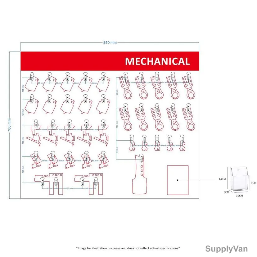 Loto-Lok Mechanical PPC Shadow Board, Aluminium Alloy Frame, 700MM Width x 850MM Length