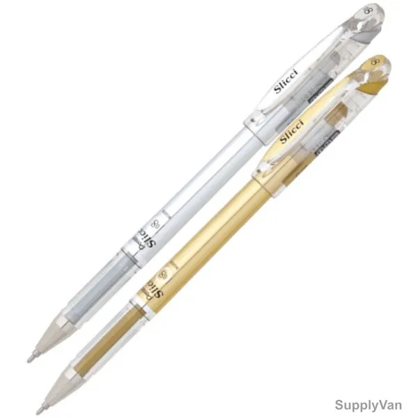Pentel Slicci Gel Roller Pen Set, PE-BG208M-02XZ, 0.8MM Tip, Metallic Gold/Metallic Silver, 2 Pcs/Set