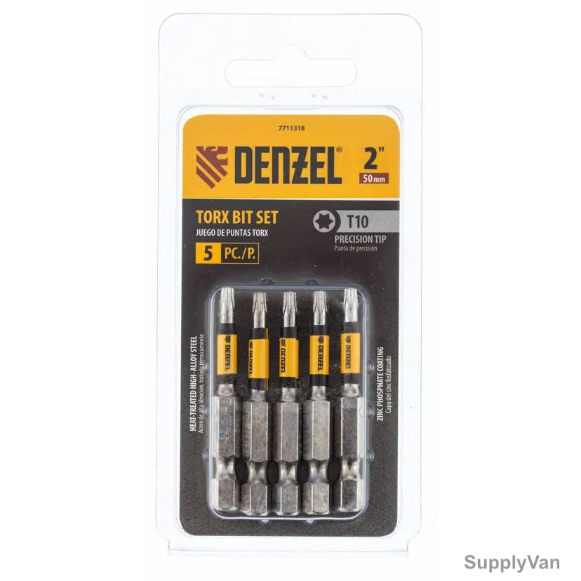 Denzel Torx Screwdriver Bit, 7711318, T10 x 2 Inch, 5 Pcs/Pack — image 1