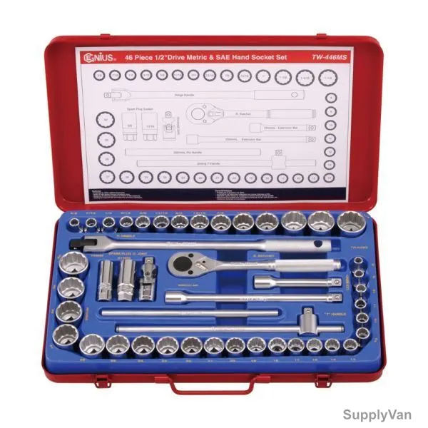 Genius Metric And SAE Hand Socket Set, TW-446MS, 46PCS — image 1