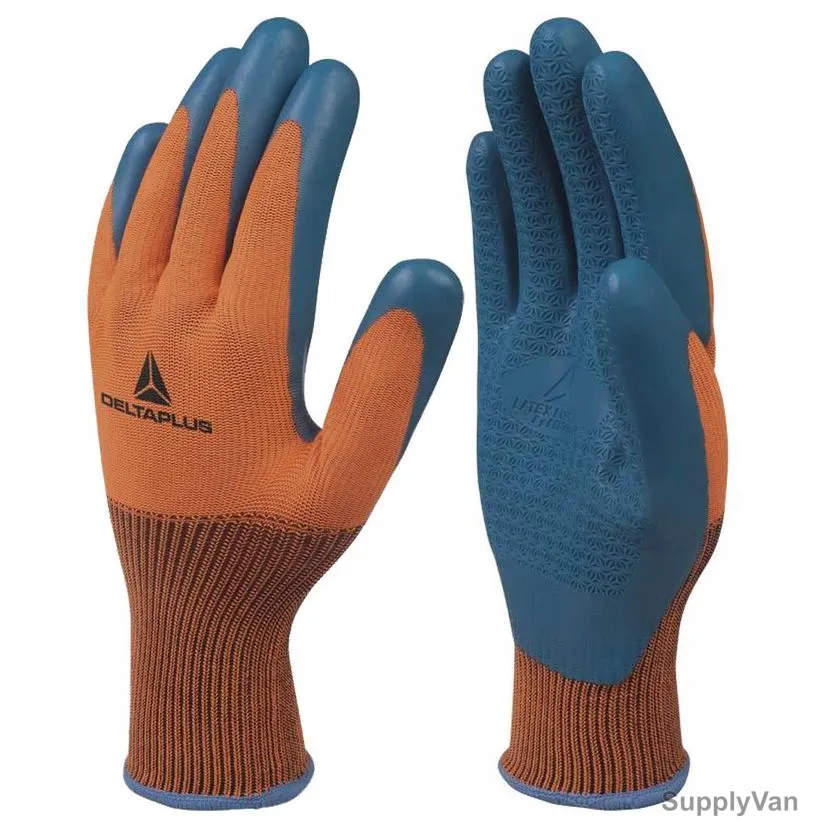 Delta Plus Latex Gloves, VE733OR07, Size7, 100% Polyester, Orange/Blue — image 1