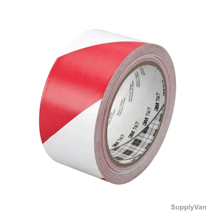 3M Hazard Warning Tape, 767, 50MM x 33 Mtrs, Red/White