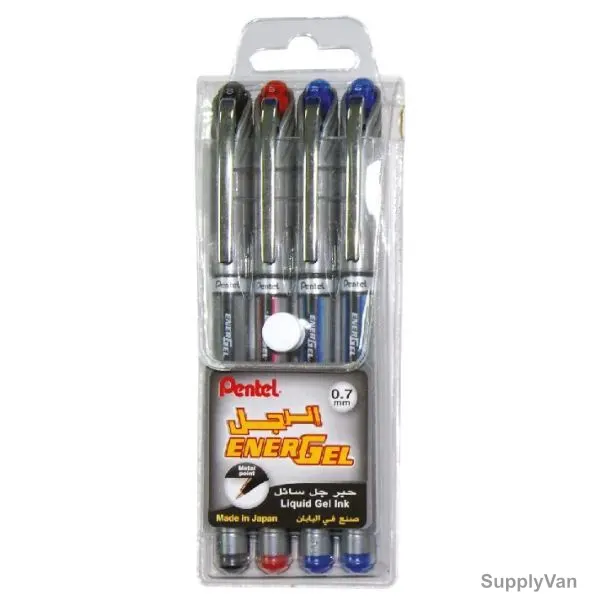 Pentel Energel Roller Gel Roller Pen Set, PE-BL27-04, 0.7MM Tip, Assorted Colors, 4 Pcs/Set