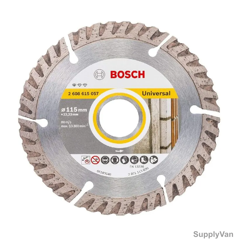 Bosch Universal Standard Diamond Cutting Disc, 2608615058, 2MM Cutting Width, 22.23MM Bore Dia x 115MM Dia