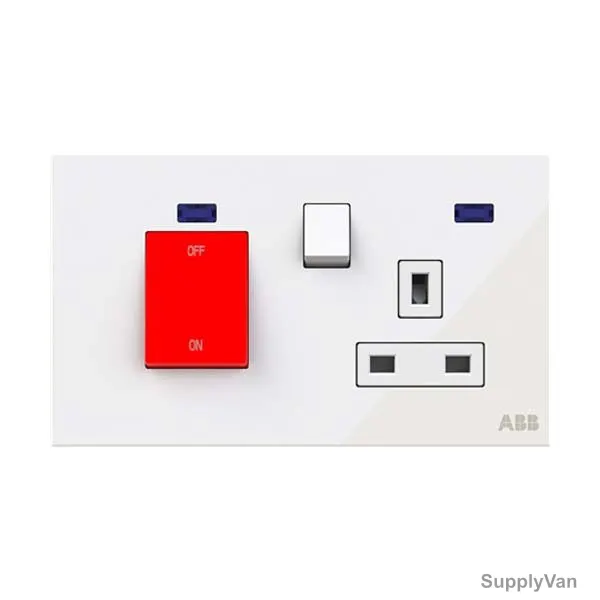 ABB Double Pole Switched Socket W/ Cooker Control Unit, AM118147-WG, Millenium, 1 Gang, 13A, White Glass
