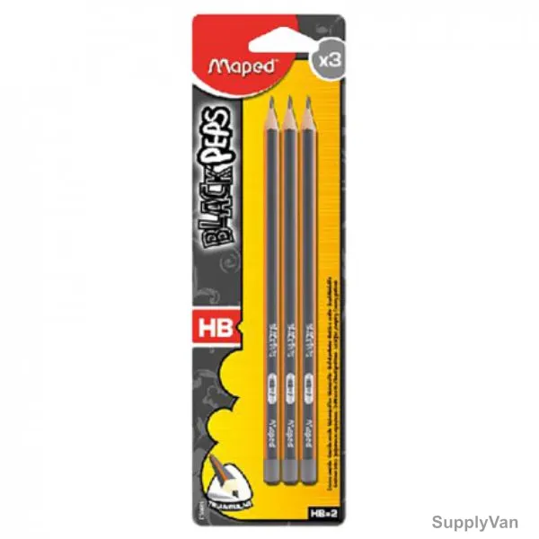 Maped HB Pencil With Eraser, MD-851711, Black'Peps, Black, 3 Pcs/Pack