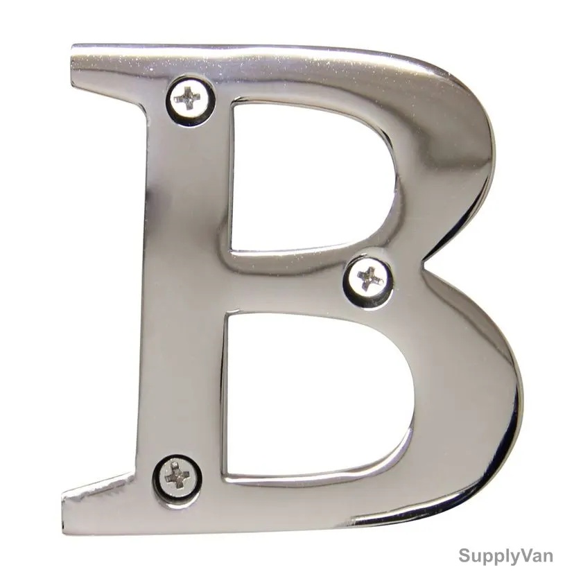 Chrome Plated House Door Letter "B", KT-1992, 2 Inch, Aluminium, Silver