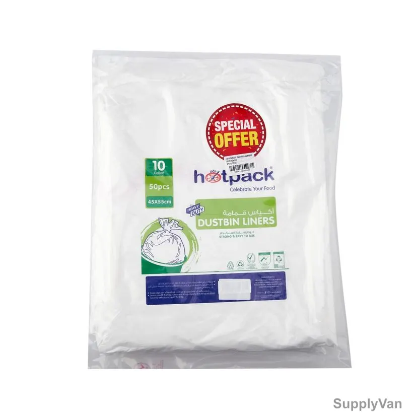 Hotpack Heavy Duty Dustbin Liner, PPDBBX3, 10 Gallon, 45CM Width x 55CM Length, White, 150 Pcs/Pack