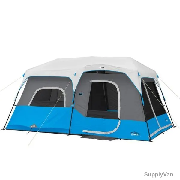 Core Equipment Lighted Instant Cabin Tent, SHGT-C-40062, 14 x 9 Feet, 9 Person, Grey/Blue