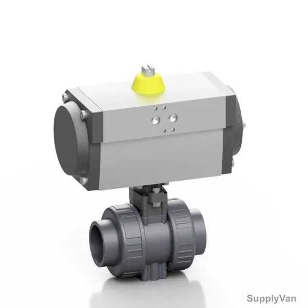 Effast Metric Solvent Welded Pneumatic Spring Return Ball Valve, BDRPBK1075S, BK1 Series, PVC-U, 75MM