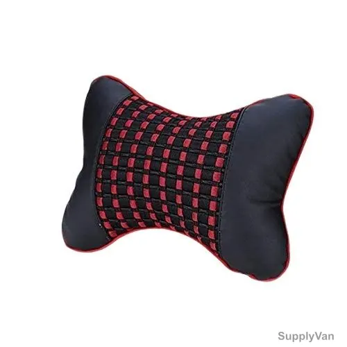 Headrest Neck Pillow For Driving Seat, PU Leather, Black/Red, 2 Pcs/Pack — image 1