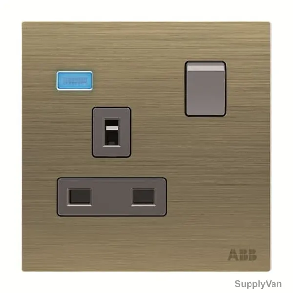 ABB Double Pole Switched Socket With LED, AM23886-AG, Millenium, 1 Gang, 13A, Antique Gold