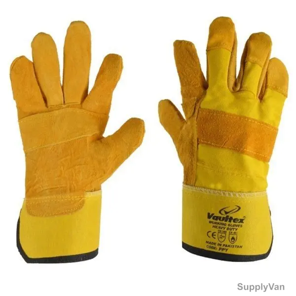Vaultex Leather Working Gloves, PPY, Free Size, Yellow, PK12