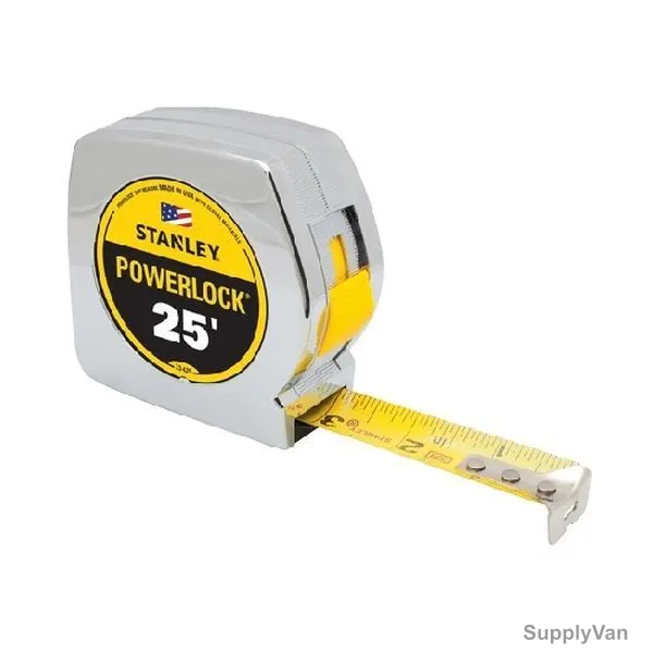 Stanley Tape Measure, 33-425, PowerLock, Metal, 1 Inch Blade Width x 25 Feet Blade Length, Chrome — image 1