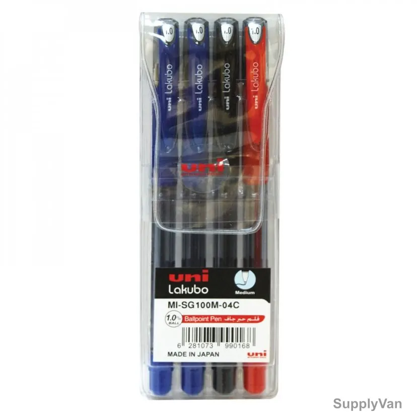 Uni-Ball Ball Point Pen, SG100B-04C, Lakubo, 1.4MM Tip, Assorted Colors, 4 Pcs/Set