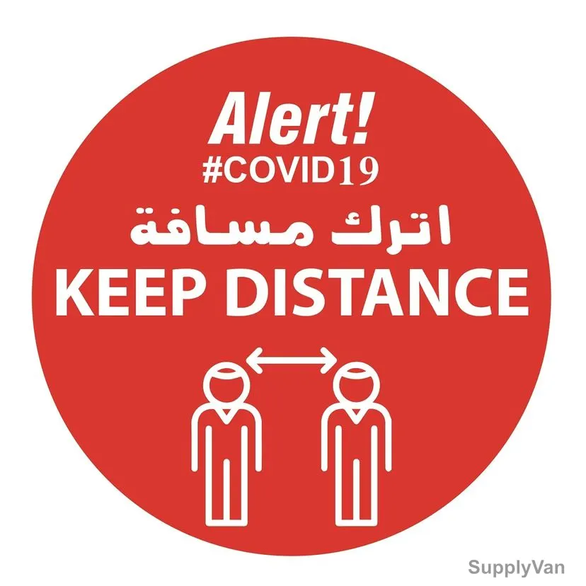 Warrior Keep Distance Social Distancing Sticker, 9152, Red, 30CM, English-Arabic, 5 Pcs/Pack — image 1