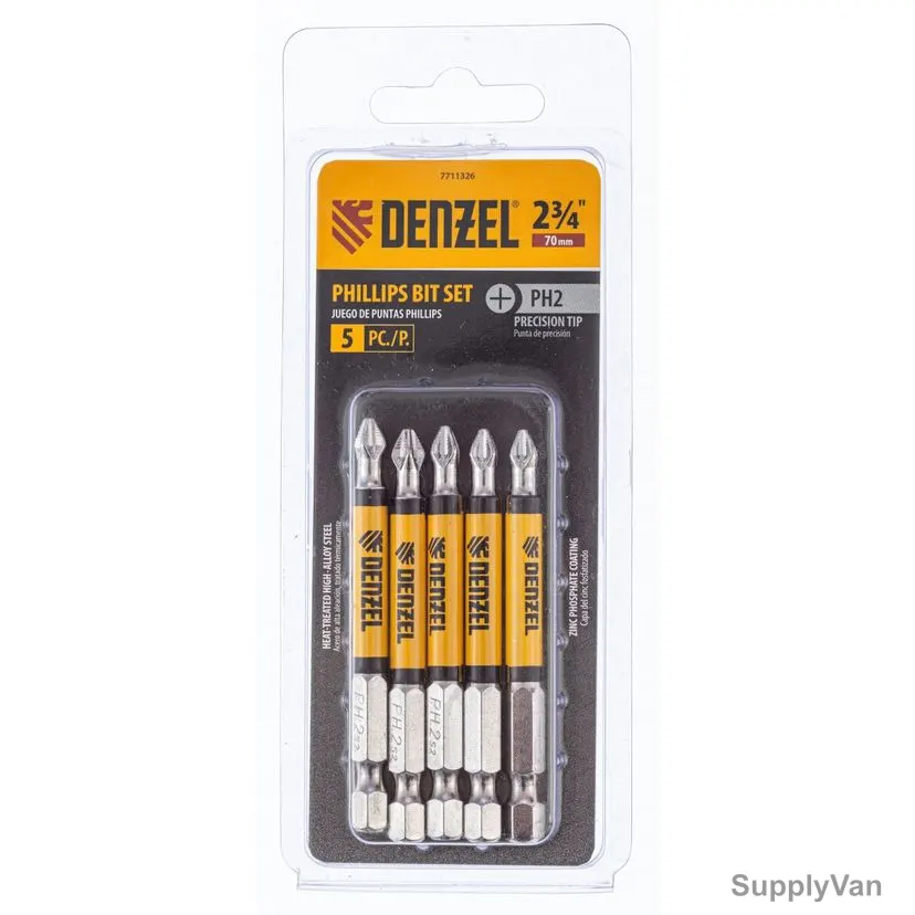 Denzel Phillips Screwdriver Bit, 7711326, PH2 x 2-3/4 Inch, 5 Pcs/Pack — image 1