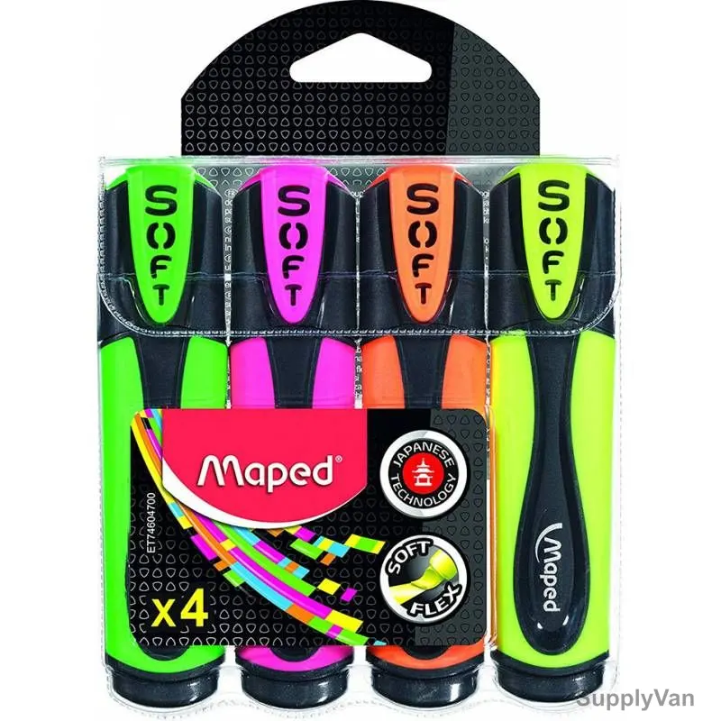 Maped Soft Flex Highlighter, MD-746047, Assorted Colors, 4 Pcs/Set