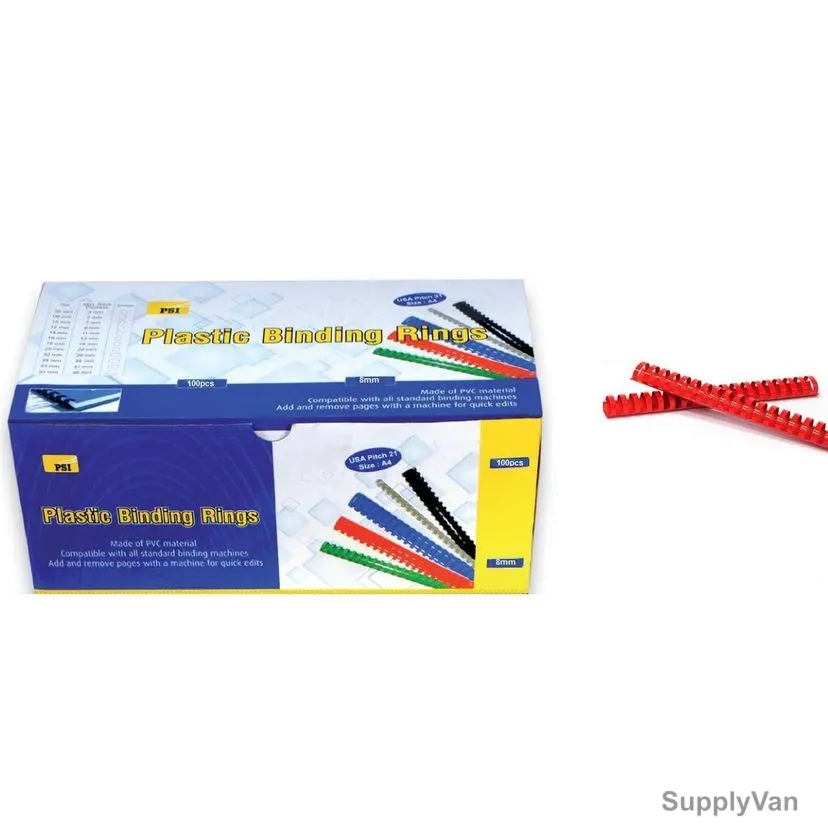 PSI Binding Ring, PSBR08RE, Plastic, 45 Sheets, 8mm, Red, 100 Pcs/Pack