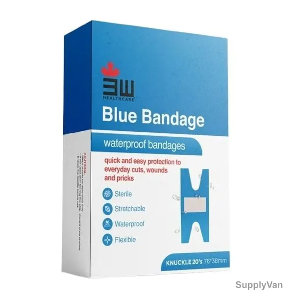 3W Waterproof Knuckle Bandage, 3WM-NO-140, 38MM Width x 76MM Length, Blue, 20 Pcs/Pack