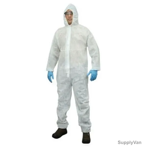 Vaultex Disposable Coverall, BGO, 40 GSM, L, White, 50 Pcs/Carton