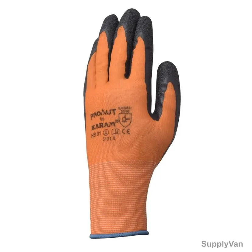 Karam Latex Coated Glove, HS01, L, Orange/Black