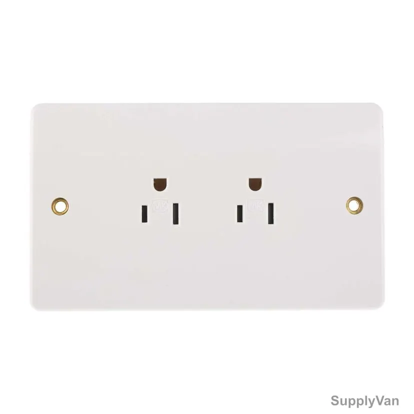 Mk Shuttered Unswitched Socket, K2252WHI, Logic Plus, 15A, 2 Gang, White