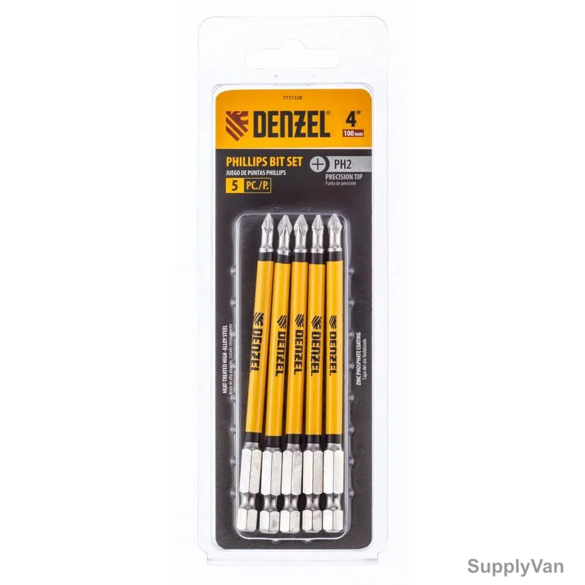 Denzel Phillips Screwdriver Bit, 7711328, PH2 x 4 Inch, 5 Pcs/Pack — image 1
