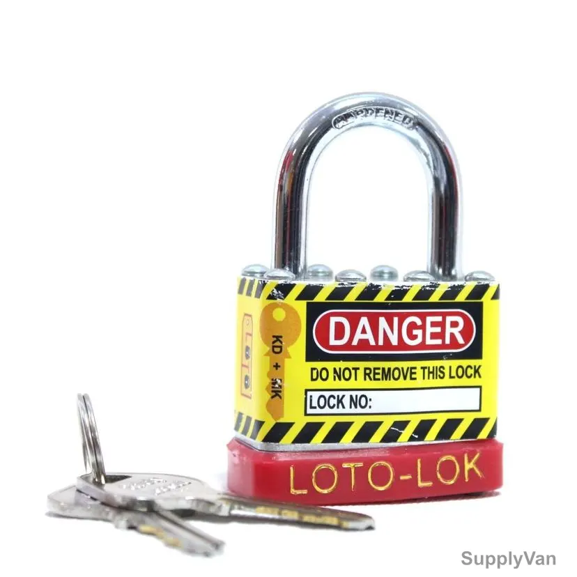 Loto-Lok Lockout Padlock, 2PTPSRKDS24, Steel, 24 x 6MM, Yellow and Red