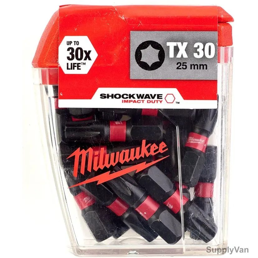 Milwaukee Impact Duty Screwdriving Bit Set, 4932430886, Shockwave, TX30 x 25MM, 25 Pcs/Set
