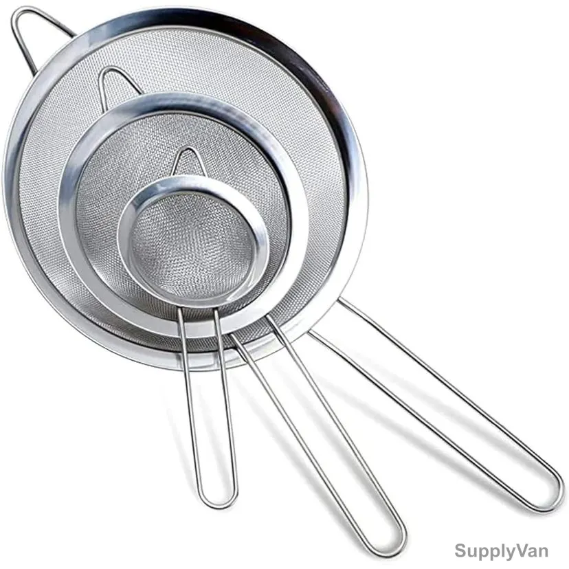 Sky-Touch Fine Mesh Strainer Set, Stainless Steel, Silver, 3 Pcs/Set — image 1