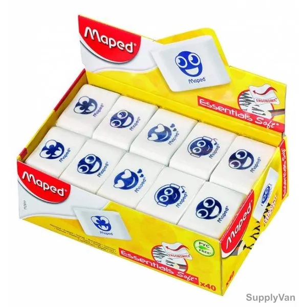Maped Soft Essentials Eraser, MD-112911, White, 40 Pcs/Pack