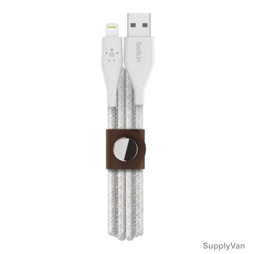 Belkin USB-A to Lightning Cable With Leather Strap, F8J236BT04-WHT, DuraTek Plus, 1.2 Mtrs, White — image 1