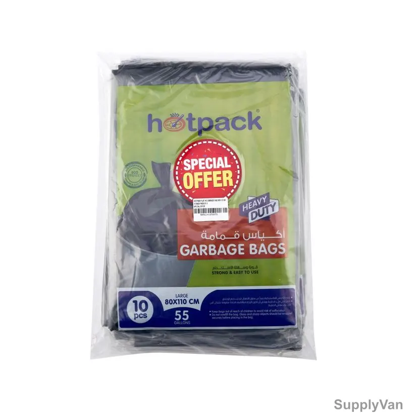 Hotpack Heavy Duty Garbage Bag, PPGH80110X4, 55 Gallon, 80CM Width x 110CM Length, Black, 40 Bags/Pack — image 1
