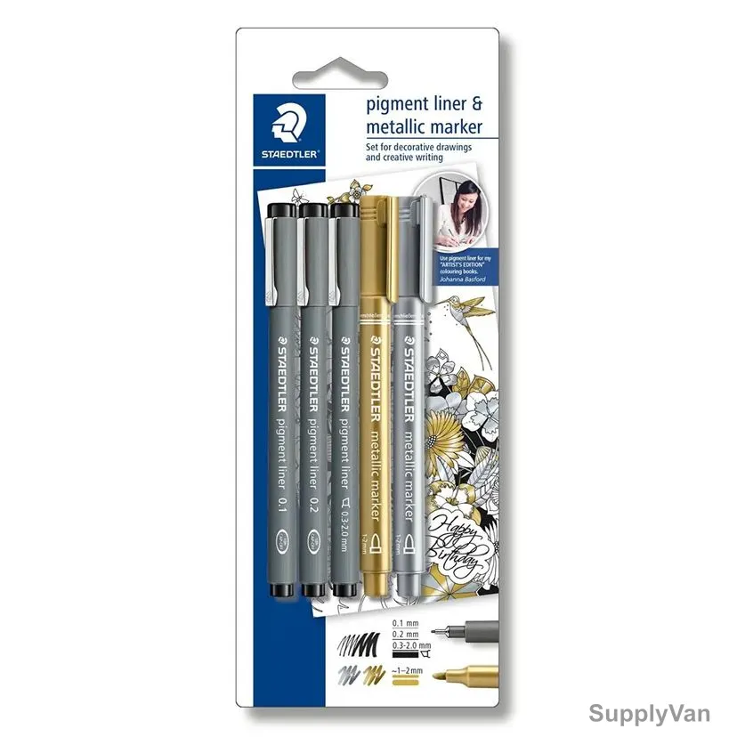 Staedtler Pigment Liner Set, ST-308-SBK3P3, Assorted Colors, 5 Pcs/Set — image 1