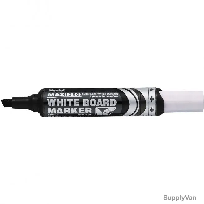 Pentel Maxiflo Whiteboard Marker, MWL6-A, Chisel Tip, Black, 12 Pcs/Pack