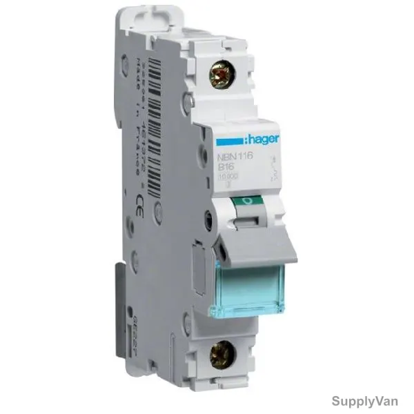 Hager Miniature Circuit Breaker, NBN116N, B Curve, 1P, 16A, 230/400V