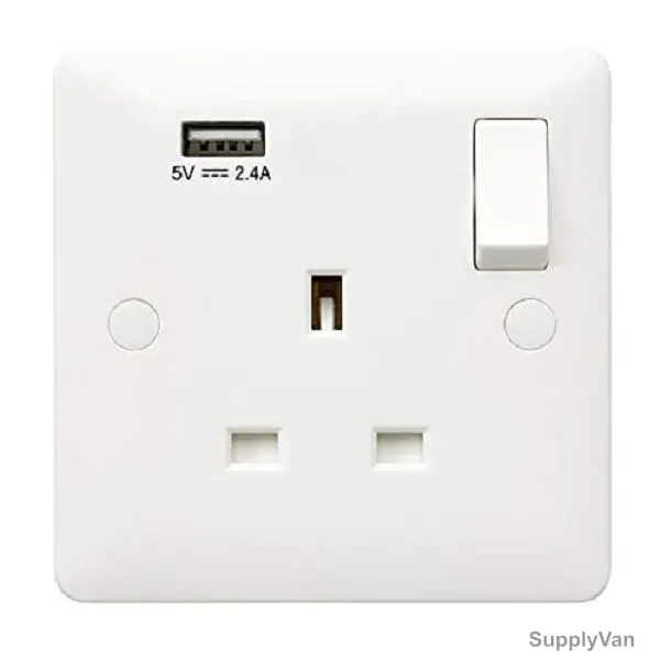 Mk International DP Switch Socket, MV24358WHI, Essential, Polycarbonate, 1 Gang, 16A, White
