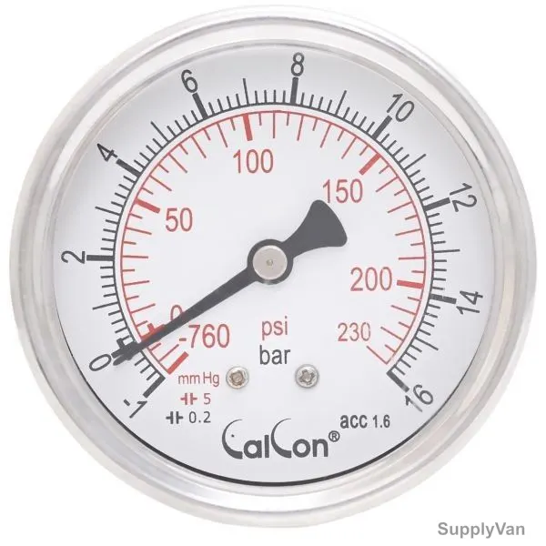 Calcon Pressure Gauge, CC10D, 63MM, 1/4 Inch, NPT, -1-16 Bar