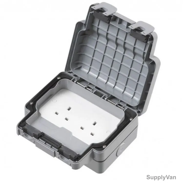 Mk Unswitched Socket, K56481GRY, Masterseal Plus, 13A, 2 Gang, Polycarbonate, Grey