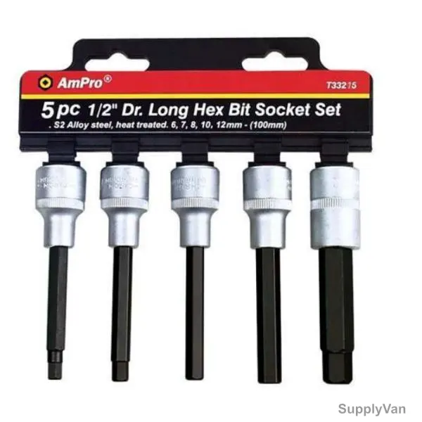 Ampro Long Bit Socket Set, T-33215, 5PCS
