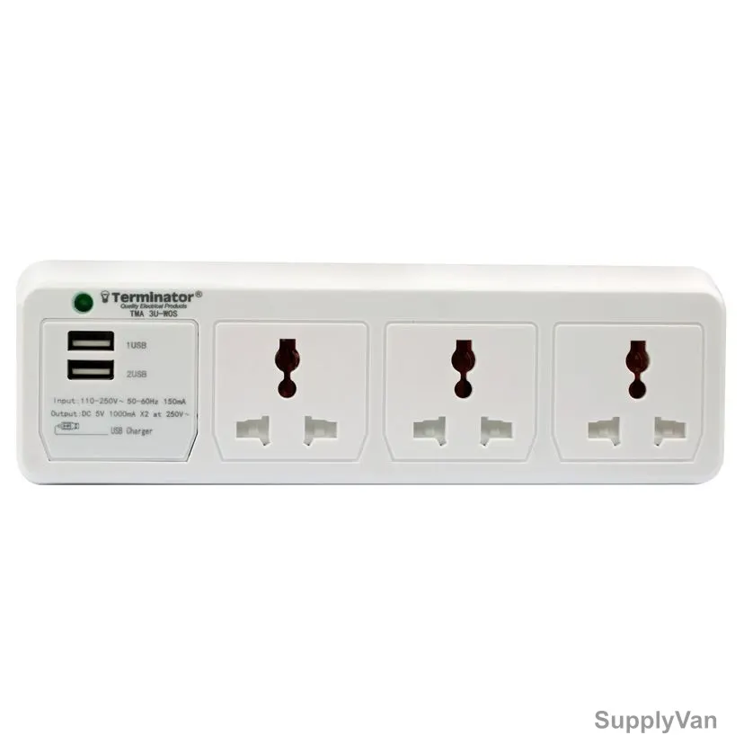 Terminator 3 Way Universal Multi Socket, TMA 3U-WOS, 13A, White