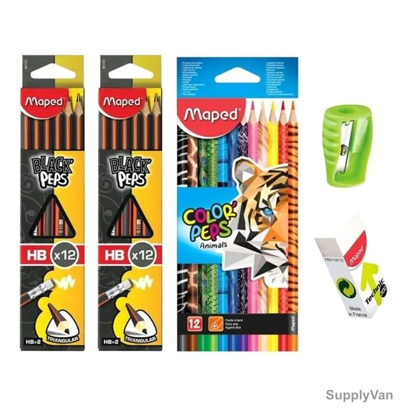 Maped Black'Peps Pencil Set With Eraser and Sharpener, MDP-VP-117, Assorted Colors, 38 Pcs/Set