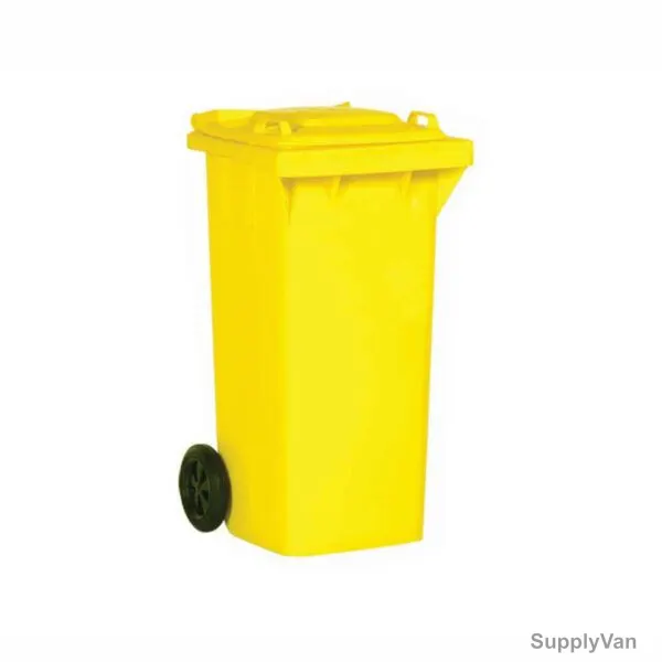 Palletco Mobile Garbage Bin, HDPE, 530MM Length x 480MM Width, 120 Ltrs Capacity, Yellow