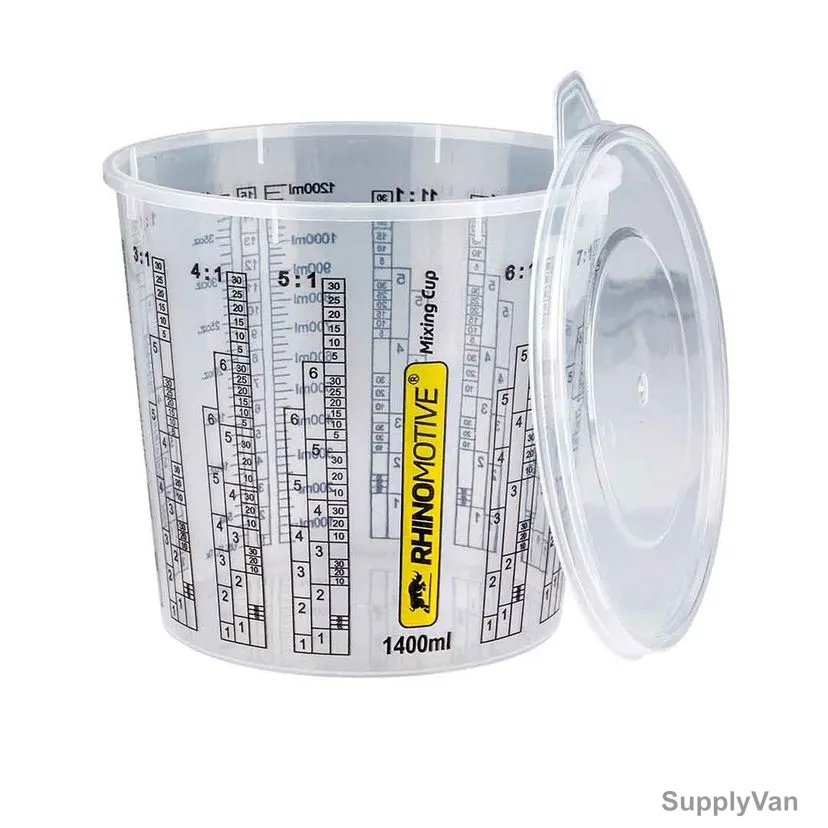 Rhinomotive Expert Paint Mixing Cup With Lid, R1402, 1400ML, Plastic, Clear, 200 Pcs/Pack — image 1